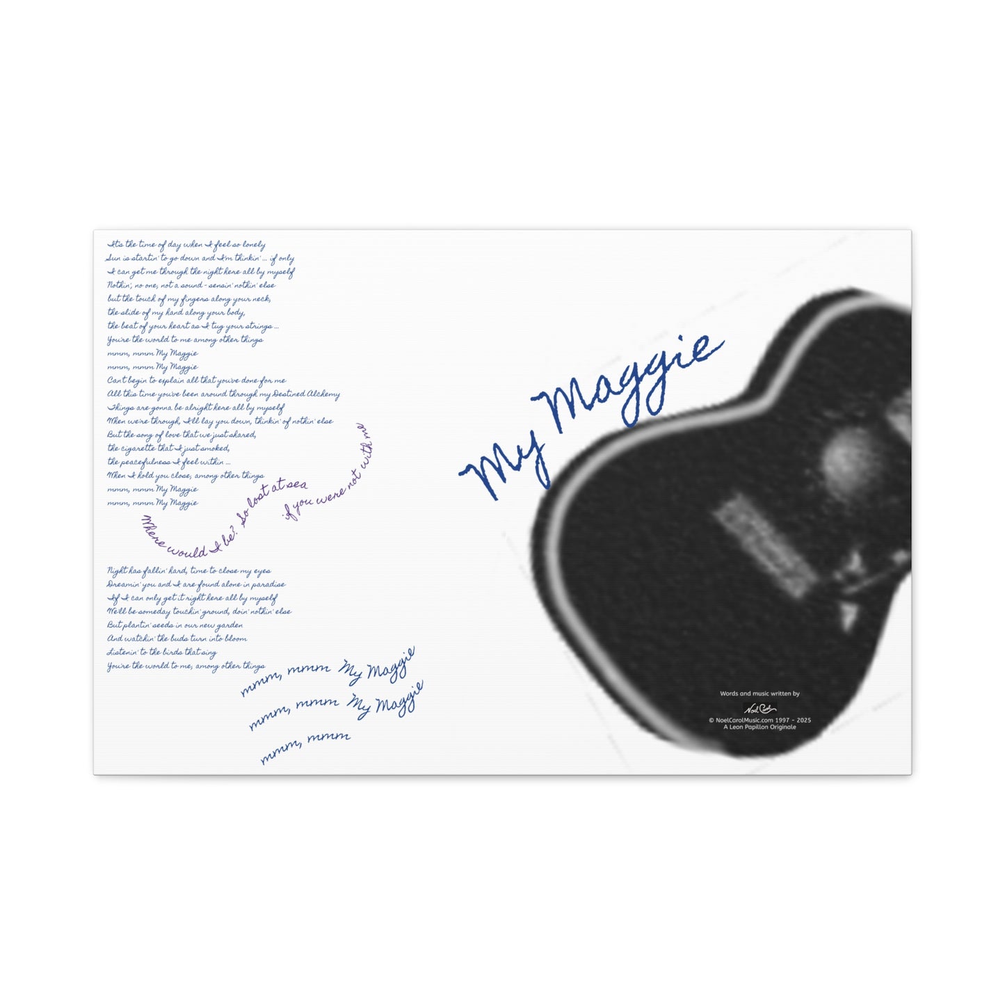 My Maggie c/w lyrics 30" x 20" x 1 1/4" canvas print - from puzzle to canvas - A Leon Papillon Originale # 2 White