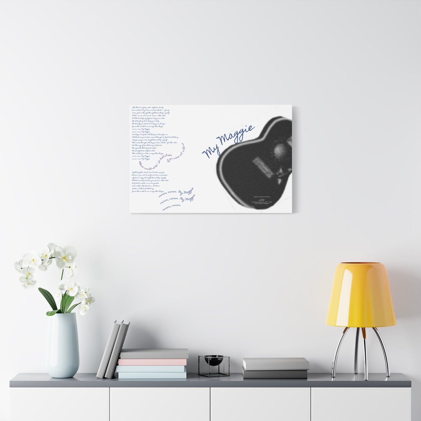 My Maggie c/w lyrics 30" x 20" x 1 1/4" canvas print - from puzzle to canvas - A Leon Papillon Originale # 2 White