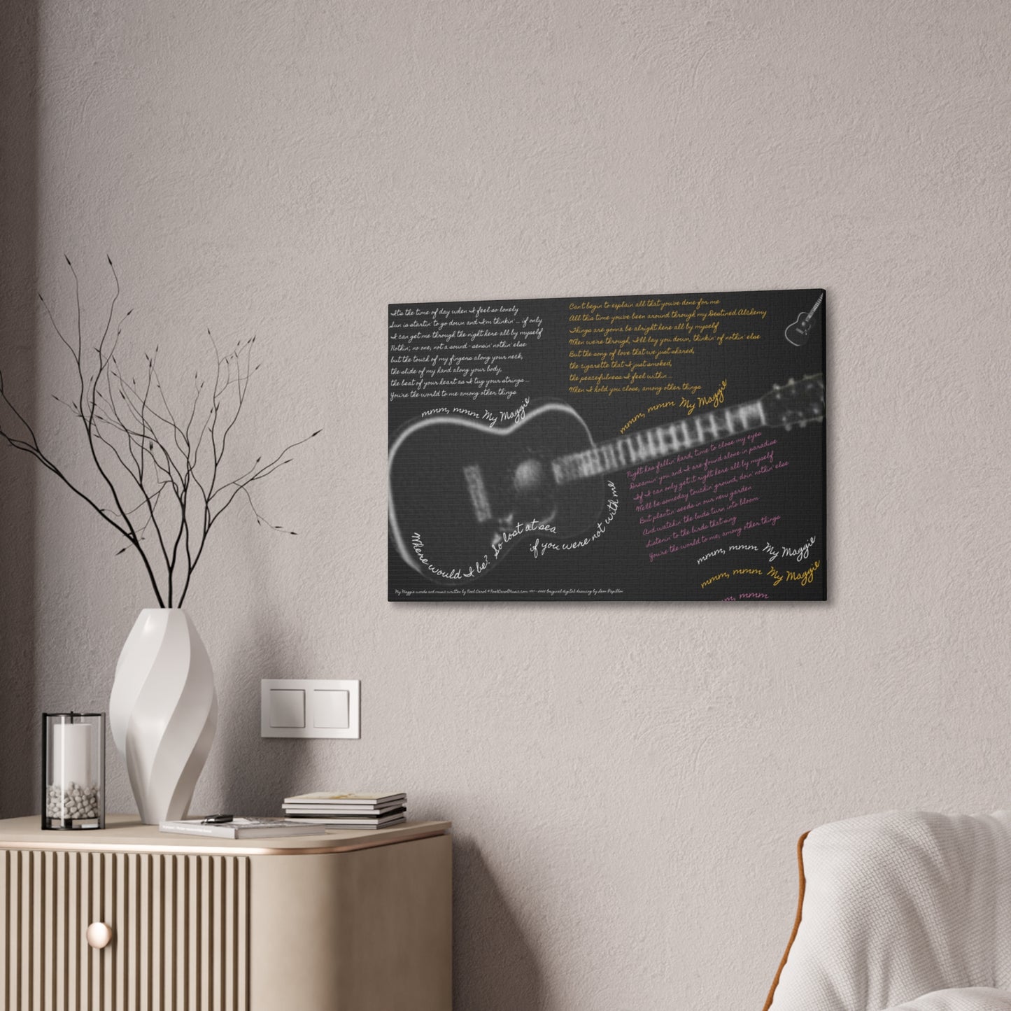 My Maggie c/w lyrics 30" x 20" x 3/4" canvas print - from puzzle to canvas - A Leon Papillon Originale # 1 Black