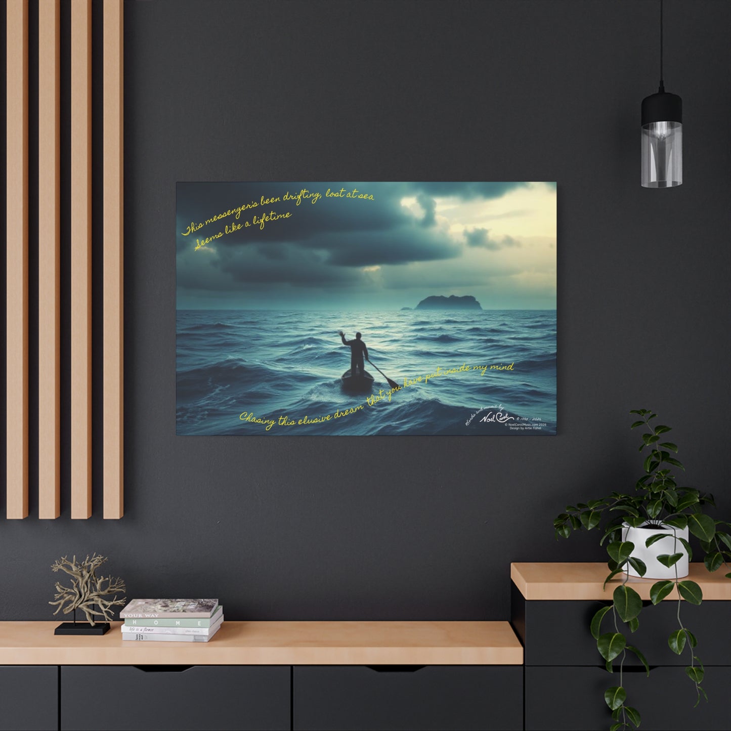 Drifting Lost at Sea | This messenger's been drifting, lost at sea - Seems like a lifetime | A Noel Carol Originale | 48" x 32"