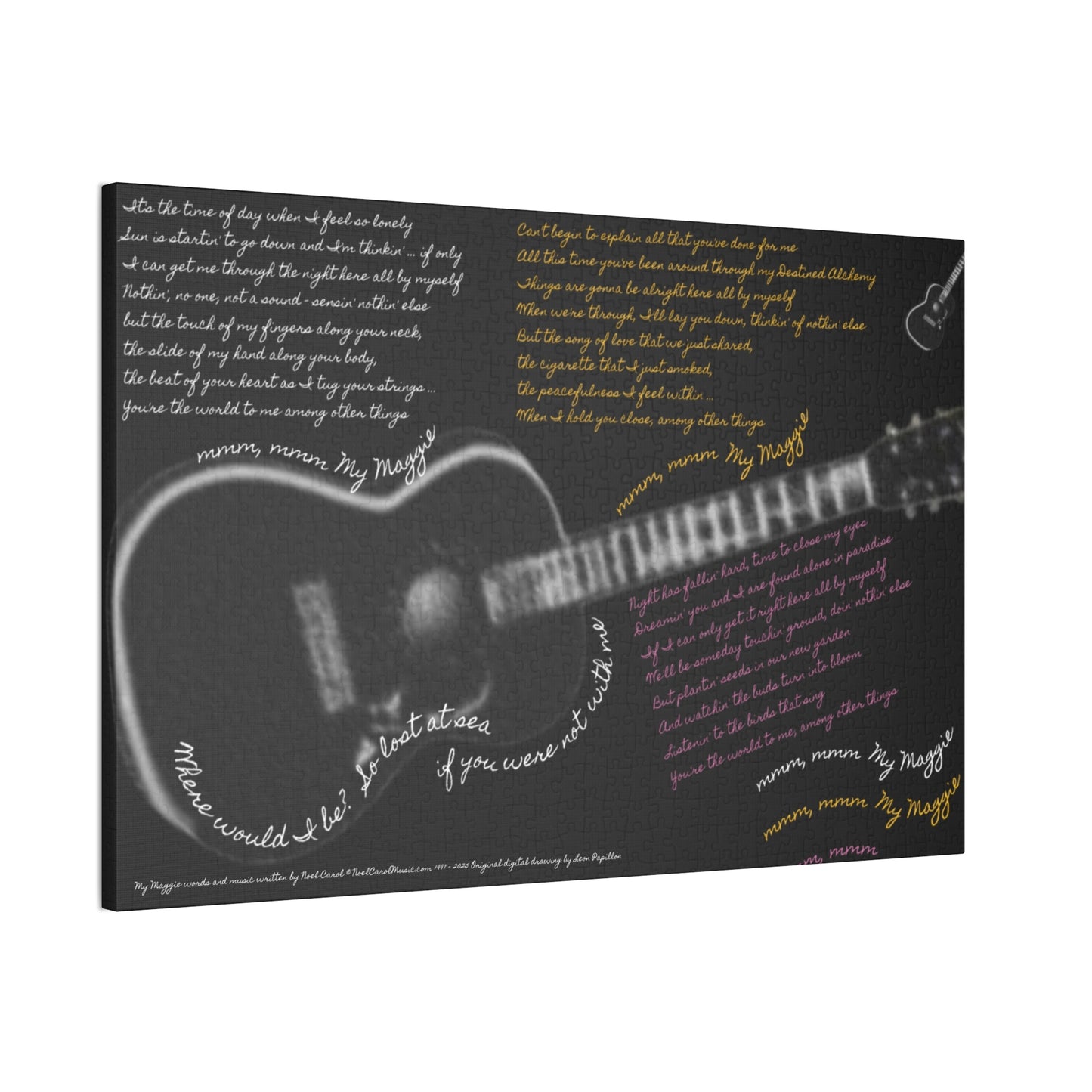 My Maggie c/w lyrics 30" x 20" x 3/4" canvas print - from puzzle to canvas - A Leon Papillon Originale # 1 Black