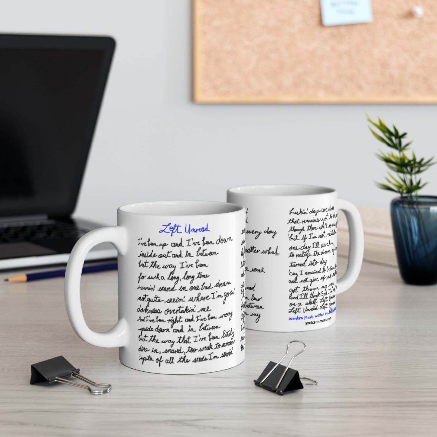 Left Unread Mug #1 Hand-written Lyrics 11-oz Coffee Mug - a Noel Carol Originale