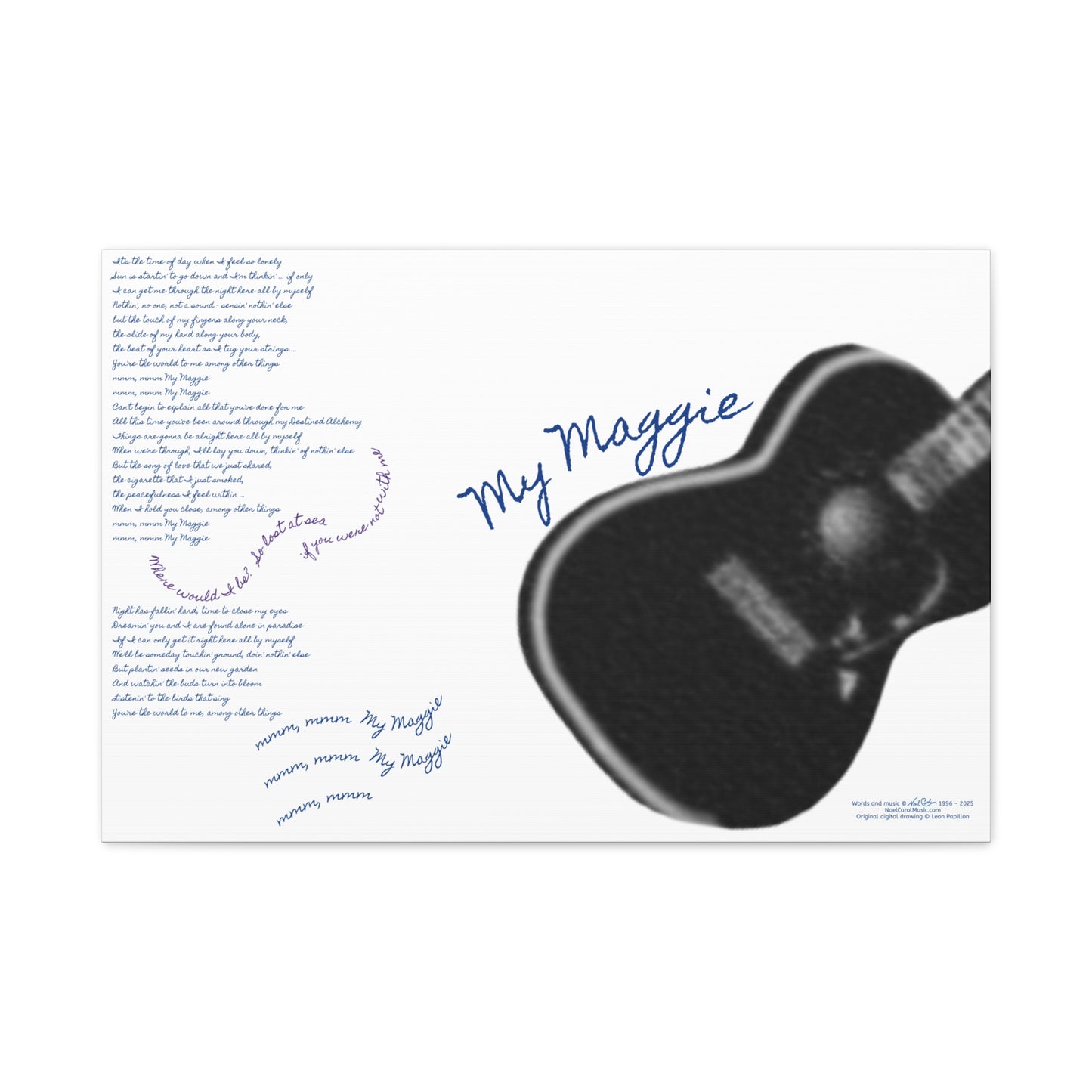 My Maggie c/w lyrics 30" x 20" x 1 1/4" canvas print - from puzzle to canvas - A Leon Papillon Originale # 2 White