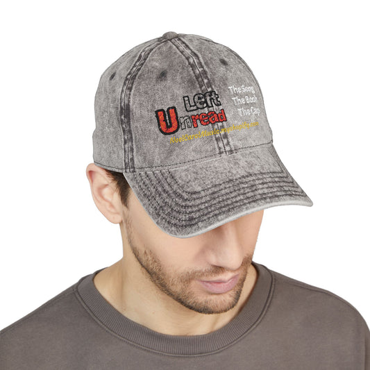 Left Unread charcoal grey embroidered vintage ball cap front view — Noel Carol Music