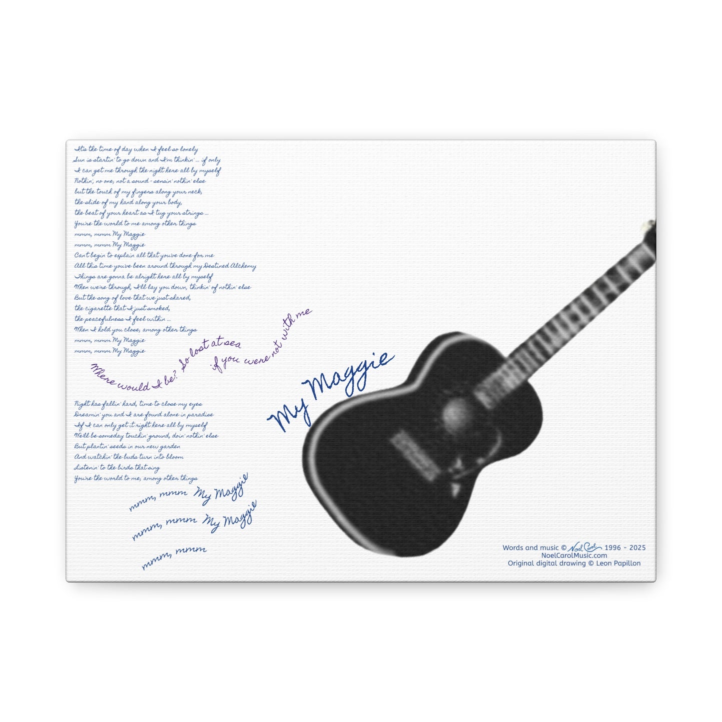 My Maggie c/w lyrics 12" x 9" x 1 1/4" canvas print - from puzzle to canvas - A Leon Papillon Originale # 2 White