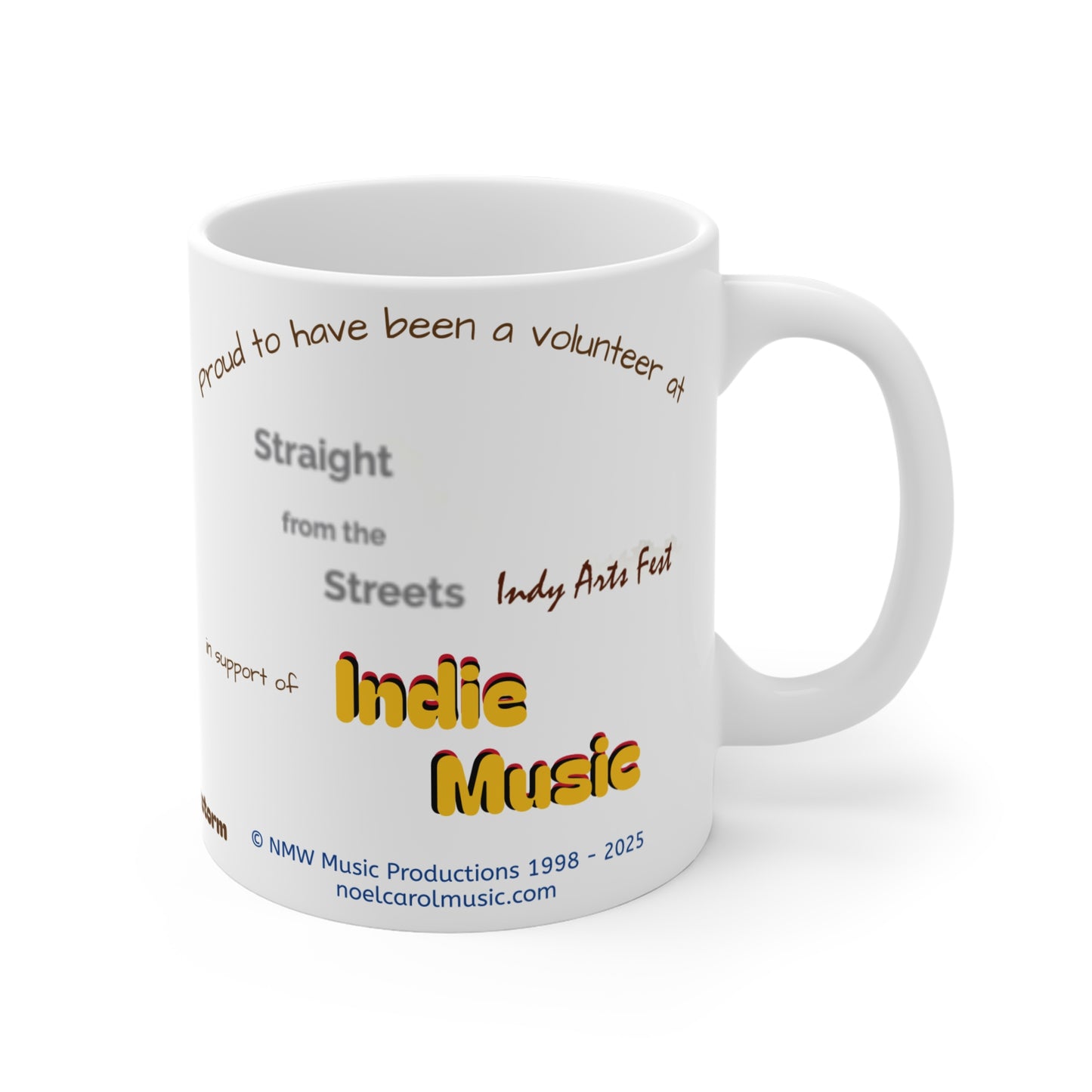 Straight from the Streets Indy Arts Fest 1998 coffee mug - volunteer commemorative by Noel Carol Music Leon Papillon