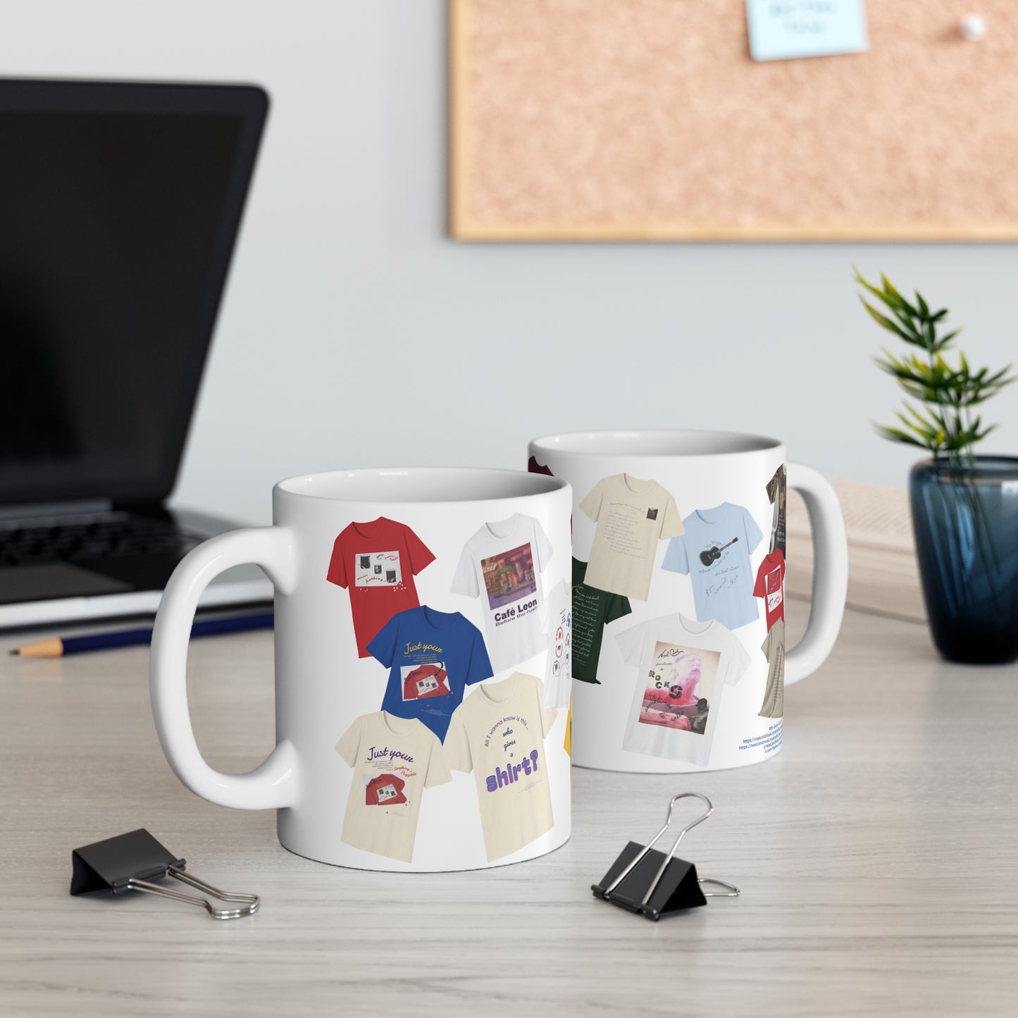15 of our T-shirts on a Mug - 11oz Coffee Mug - A Leon Papillon Originale - NoelCarolMusic