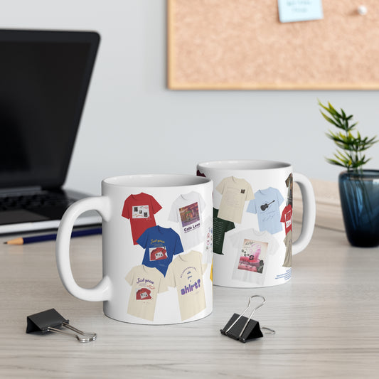 15 of our T-shirts on a Mug - 11oz Coffee Mug - A Leon Papillon Originale - NoelCarolMusic