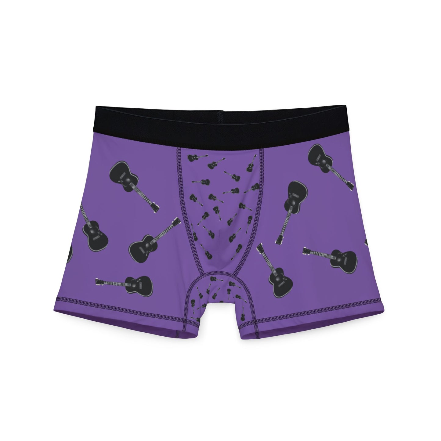 My Maggie light purple men's boxers with all-over acoustic guitar print, front view — Noel Carol Music