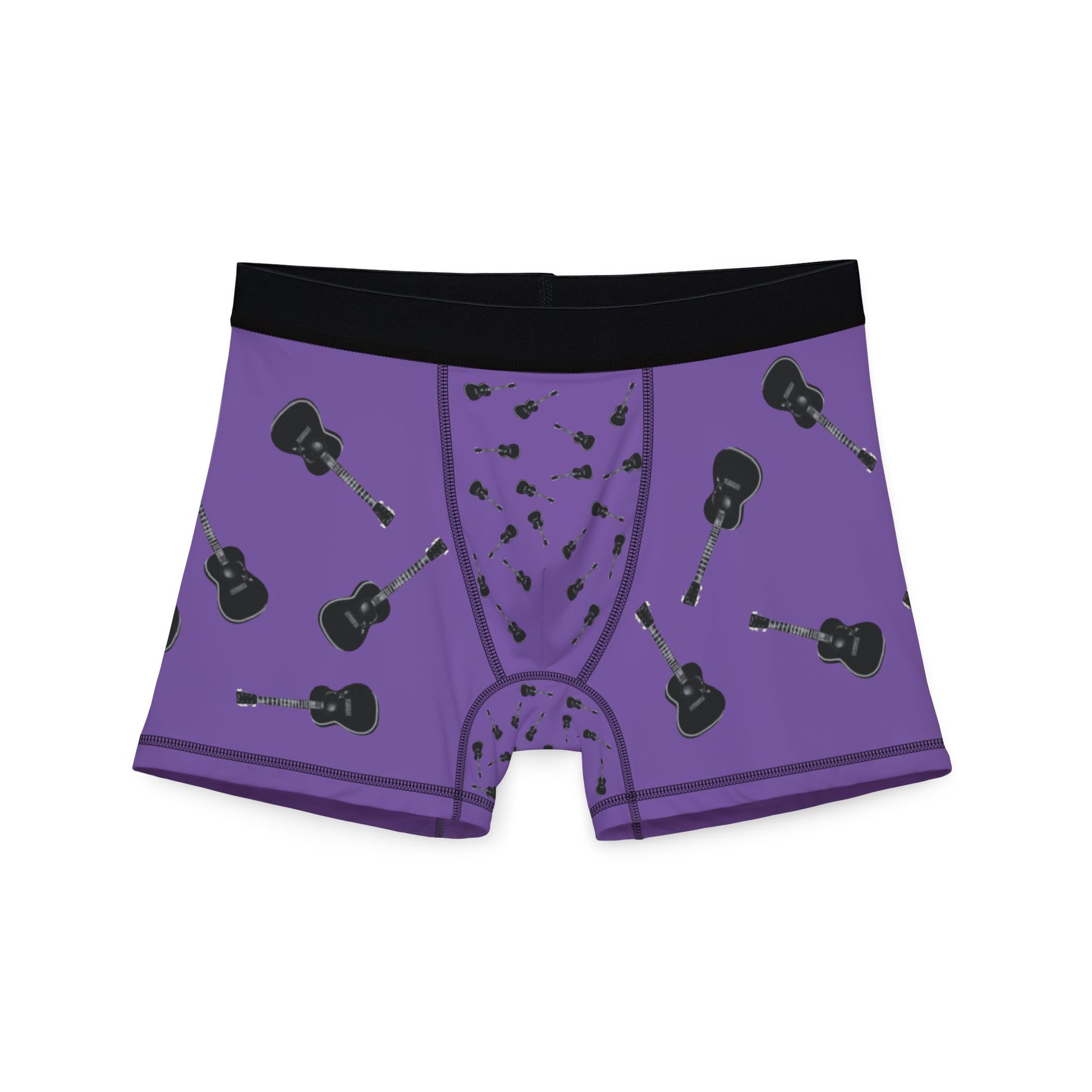My Maggie light purple men's boxers with all-over acoustic guitar print, front view — Noel Carol Music