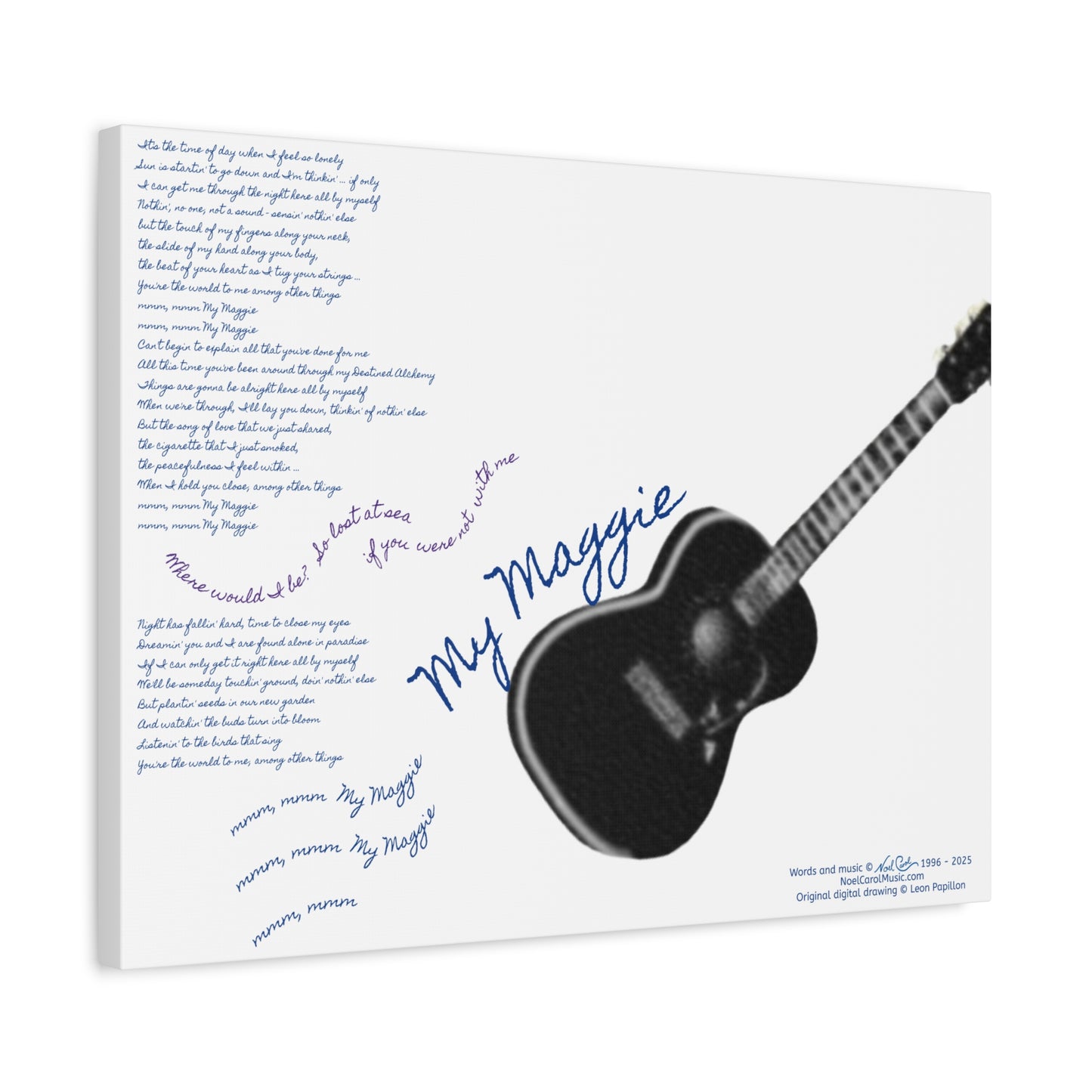 My Maggie c/w lyrics 24" x 18" x 1 1/4" canvas print - from puzzle to canvas - A Leon Papillon Originale # 2 White