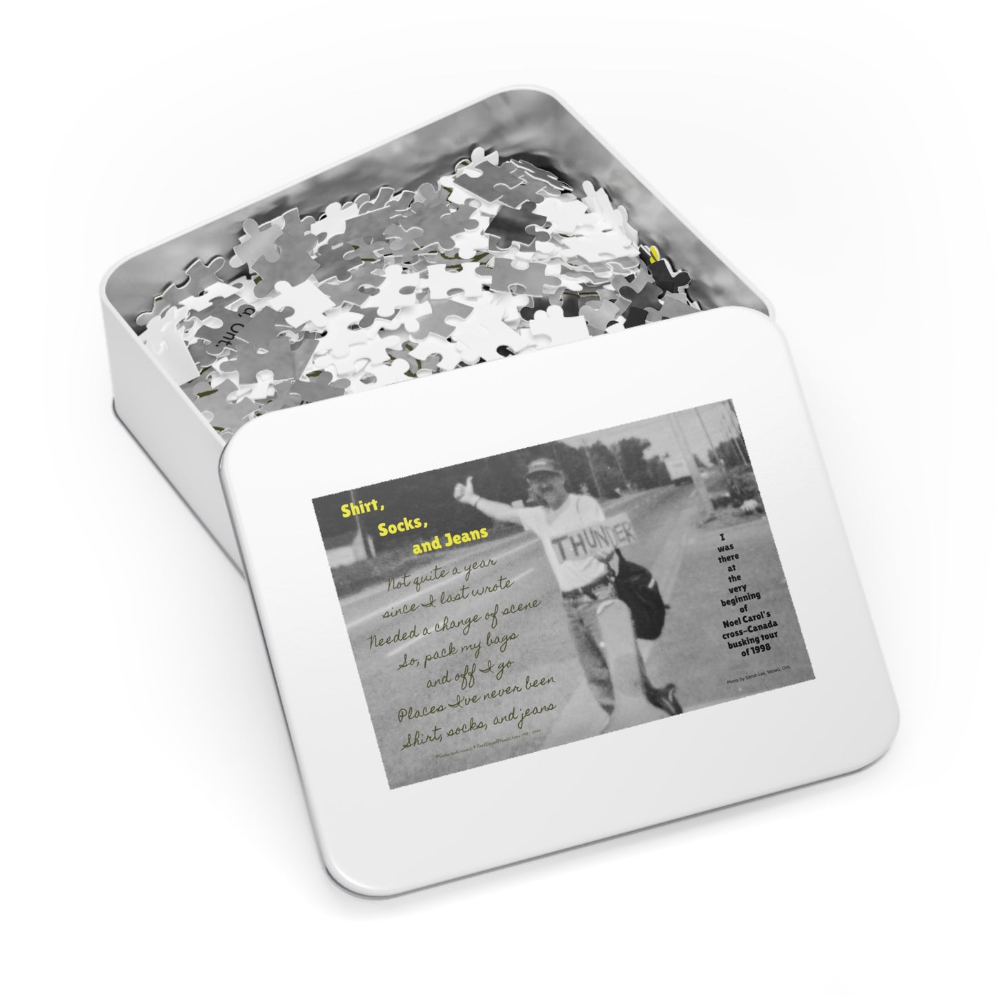 Shirt, Socks, and Jeans Puzzle # 1 - I was there at the very beginning of Noel Carol's cross-Canada busking tour of 1998