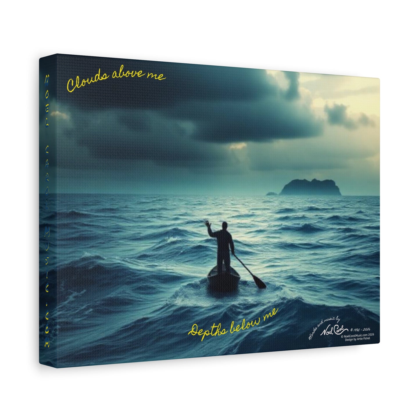 Drifting Lost at Sea canvas print featuring lyrics "Clouds above me, Depths below me" over ocean imagery, 12" x 9" Noel Carol Originale