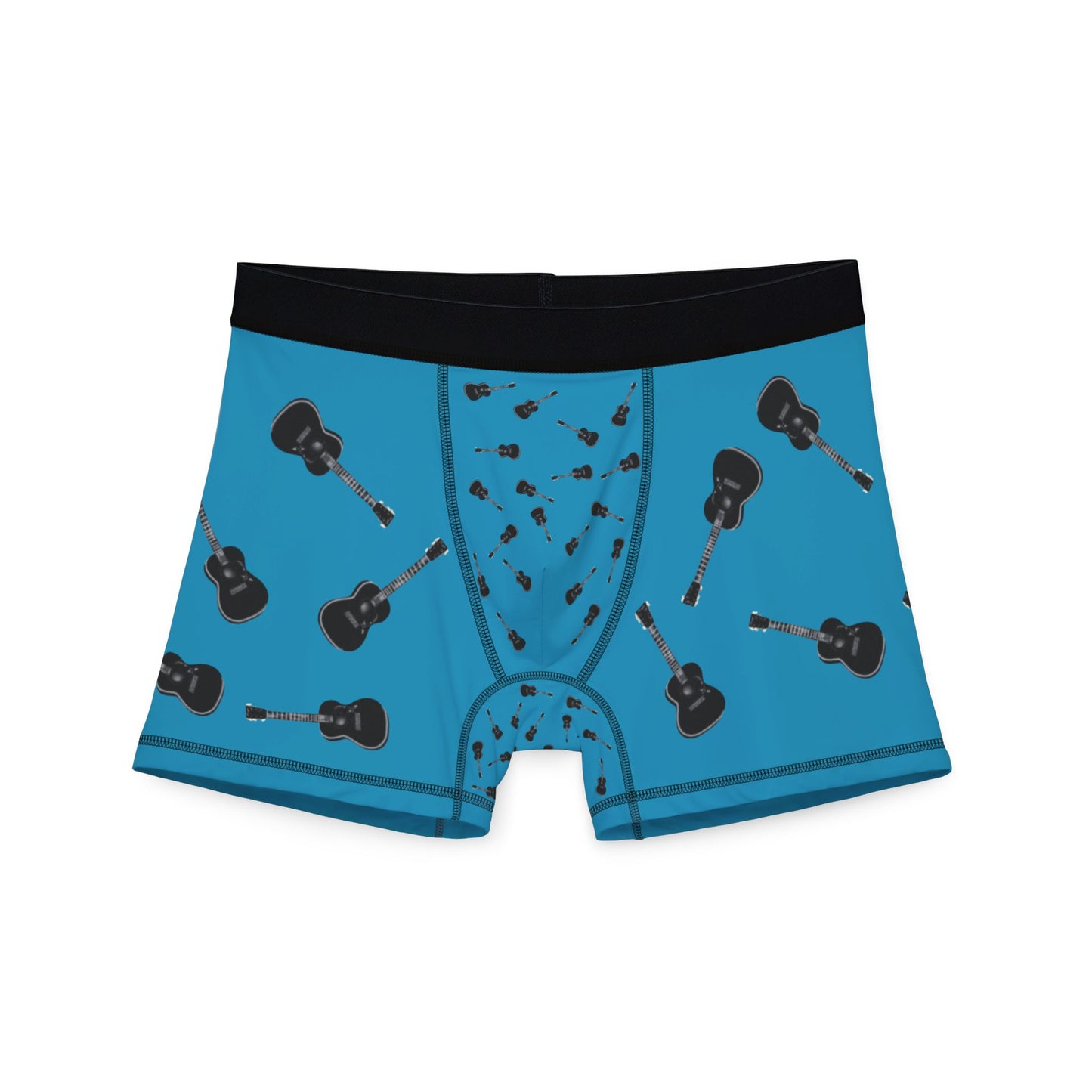 My Maggie blue men's boxers with all-over acoustic guitar print, front view — Noel Carol Music