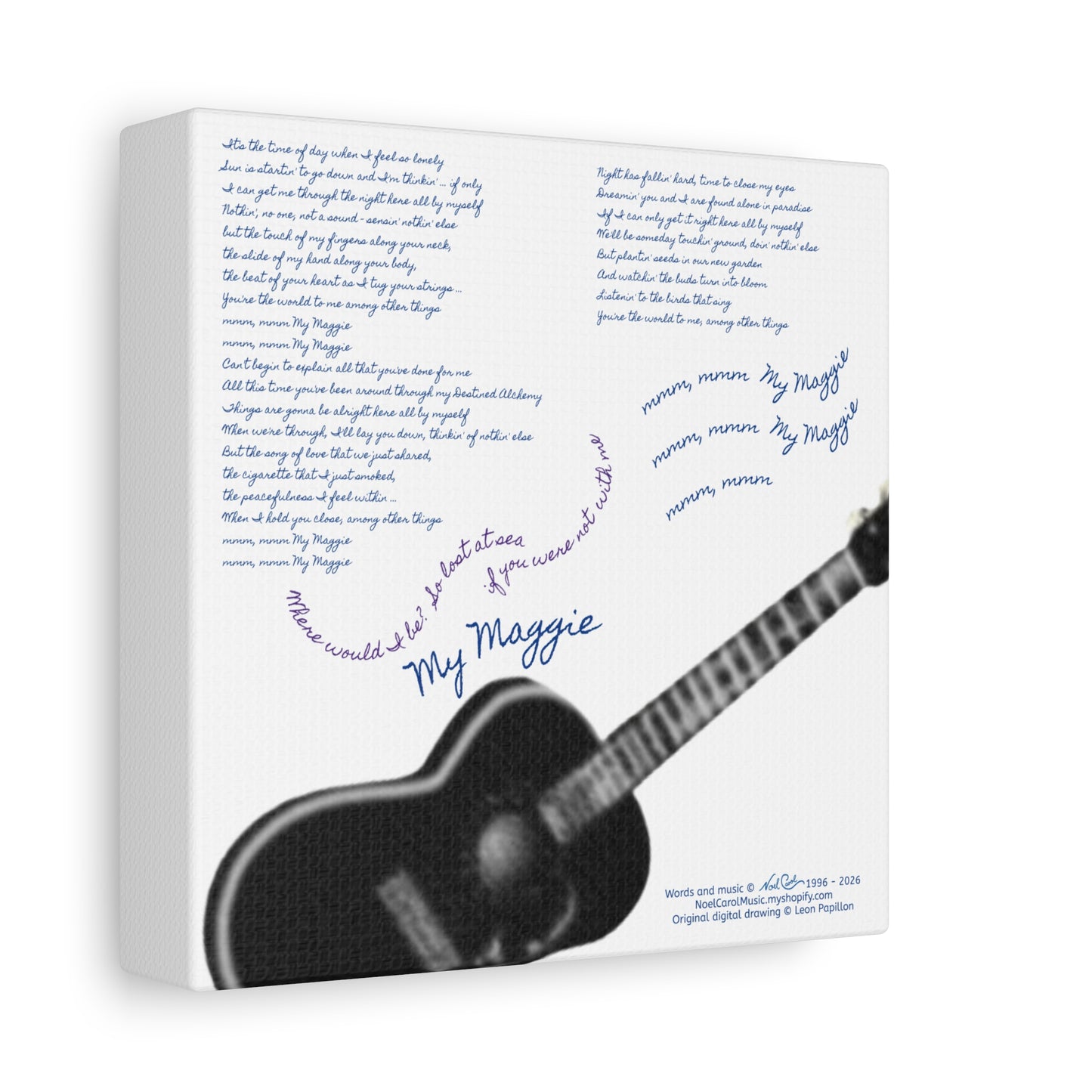 My Maggie c/w lyrics 6" x 6" x 1 1/4" canvas print - from puzzle to canvas - A Leon Papillon Originale # 2 White