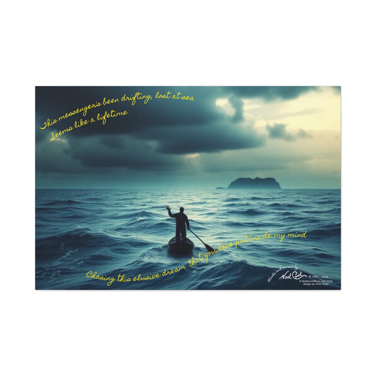 Drifting Lost at Sea | This messenger's been drifting, lost at sea - Seems like a lifetime | A Noel Carol Originale | 48" x 32"
