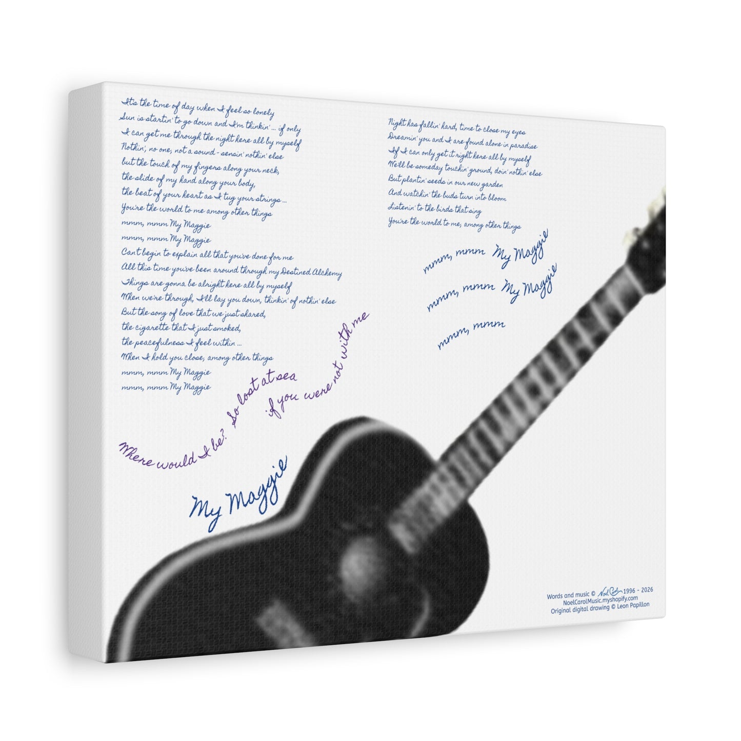 My Maggie c/w lyrics 10" x 8" x 1 1/4" canvas print - from puzzle to canvas - A Leon Papillon Originale # 2 White