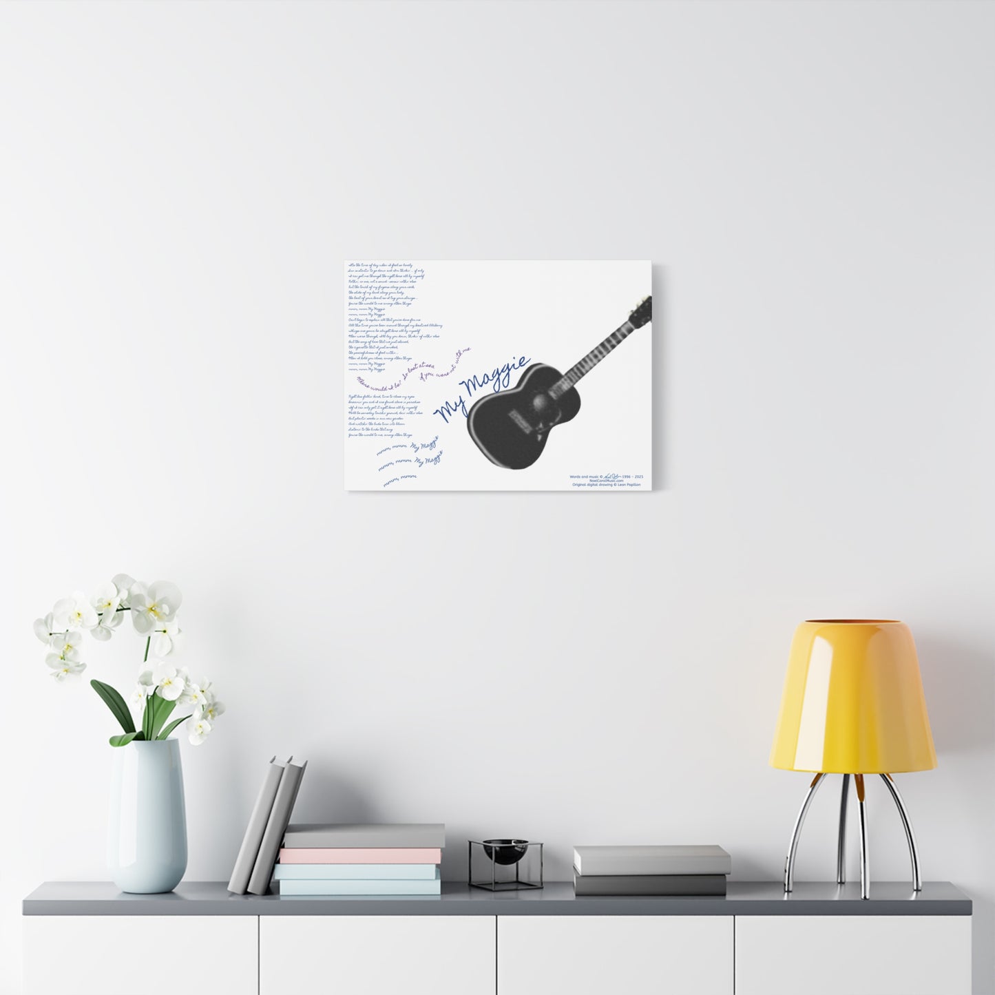 My Maggie c/w lyrics 24" x 18" x 1 1/4" canvas print - from puzzle to canvas - A Leon Papillon Originale # 2 White