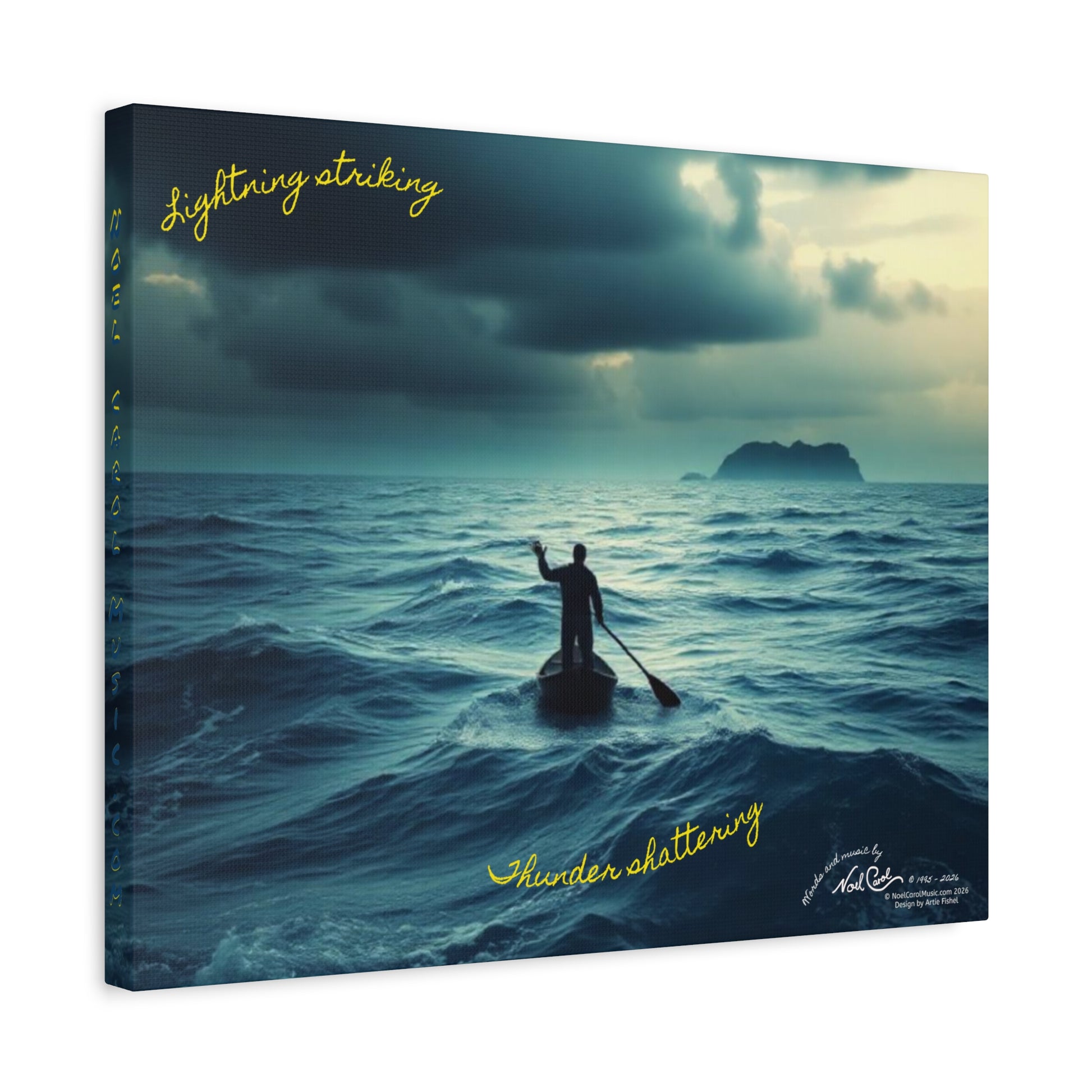 Drifting Lost at Sea canvas print featuring lyrics "Lightning striking, Thunder shattering" over ocean imagery, 20" x 16" Noel Carol Originale