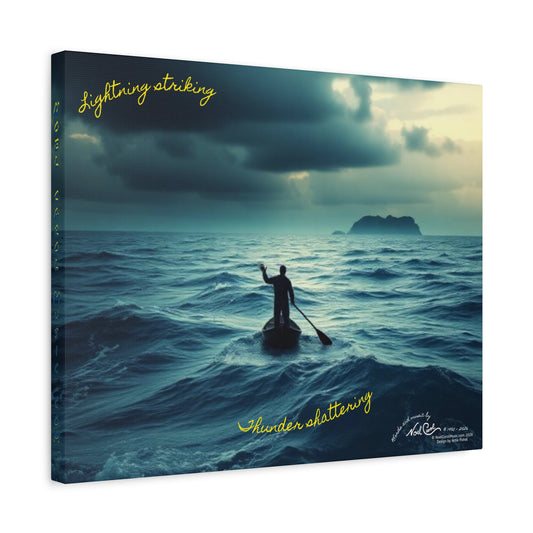 Drifting Lost at Sea canvas print featuring lyrics "Lightning striking, Thunder shattering" over ocean imagery, 20" x 16" Noel Carol Originale