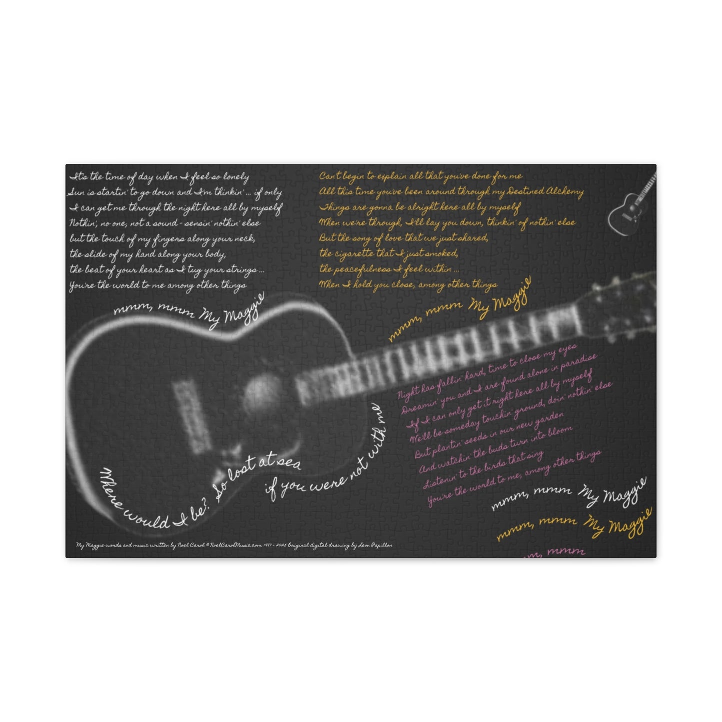 My Maggie c/w lyrics 30" x 20" x 3/4" canvas print - from puzzle to canvas - A Leon Papillon Originale # 1 Black
