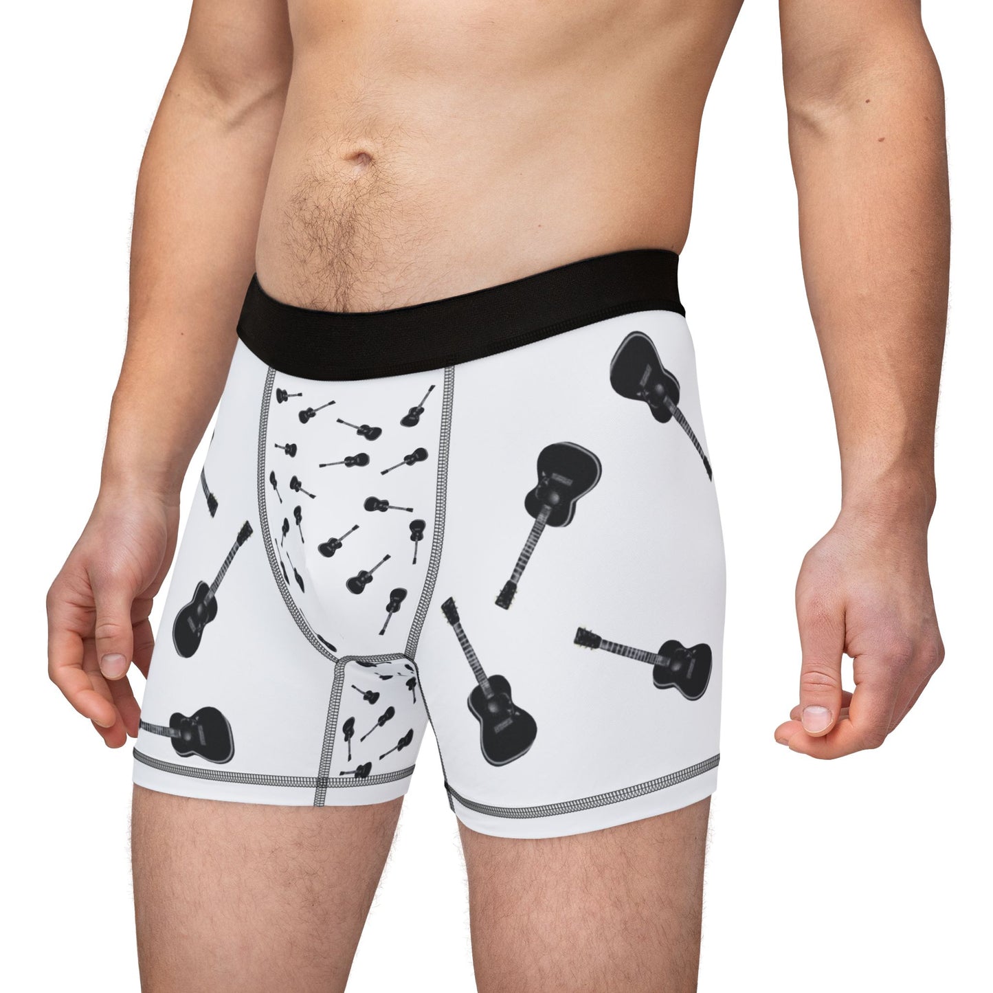 My Maggie white men's boxers with all-over acoustic guitar print, front view — Noel Carol Music