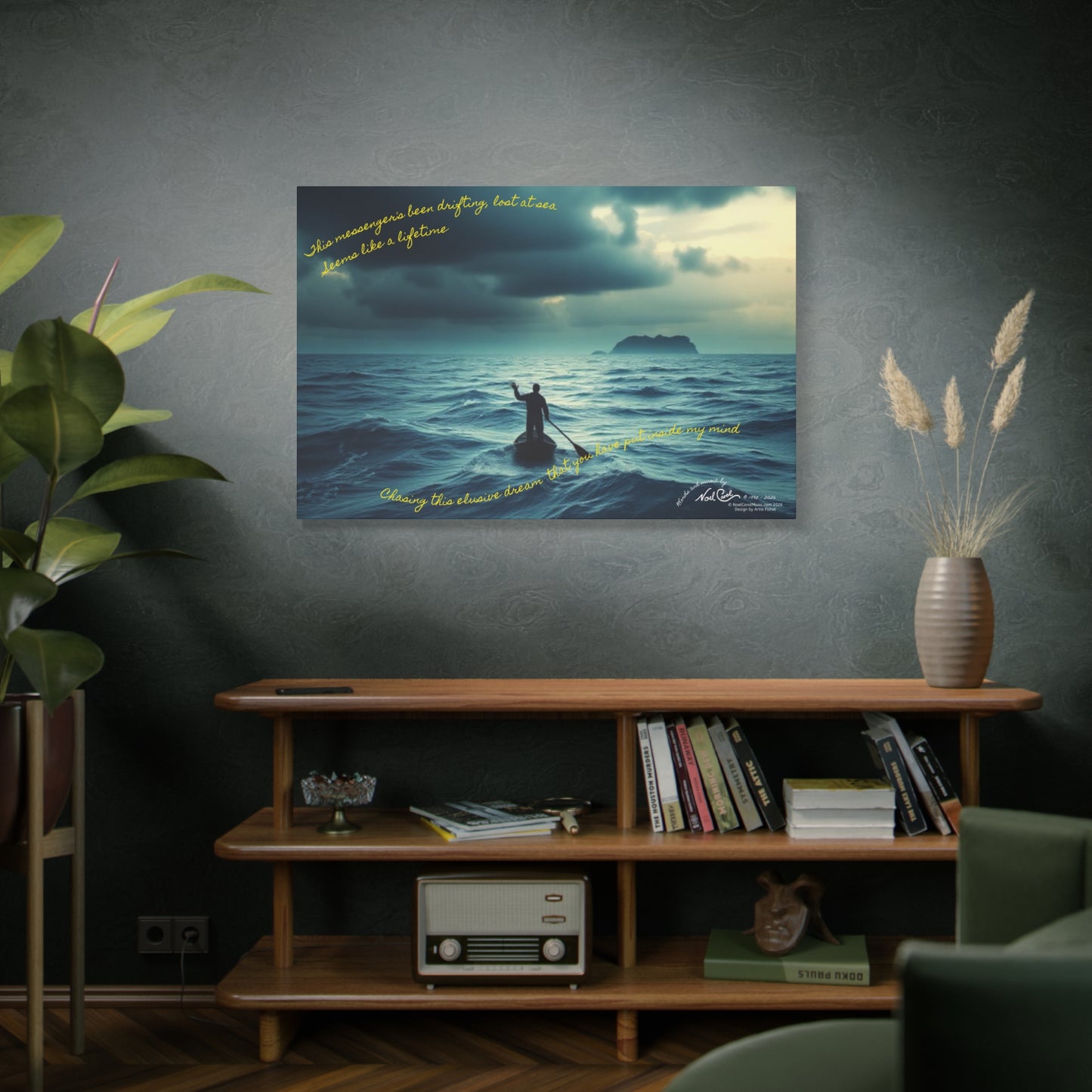 Drifting Lost at Sea | This messenger's been drifting, lost at sea - Seems like a lifetime | A Noel Carol Originale | 48" x 32"