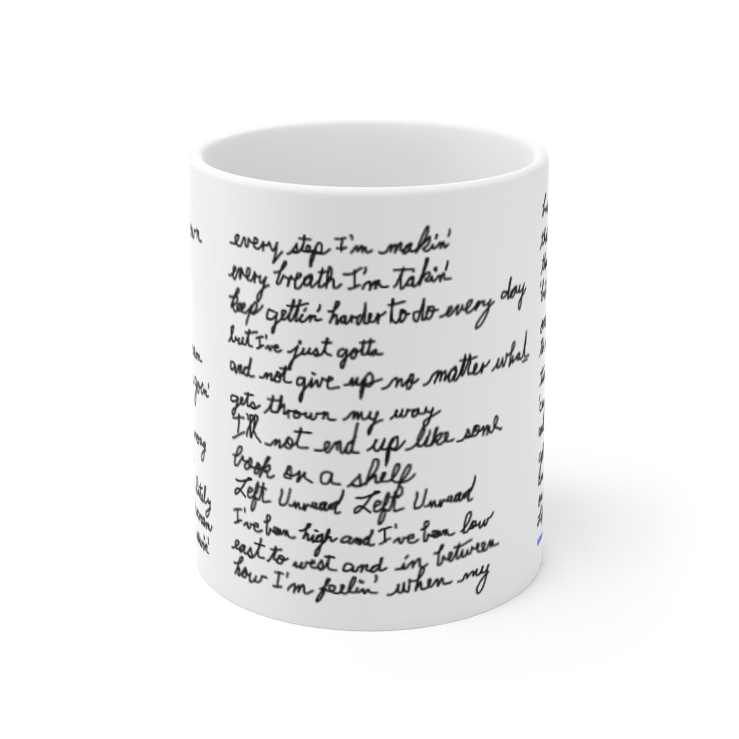 Left Unread Mug #1 Hand-written Lyrics 11-oz Coffee Mug - a Noel Carol Originale
