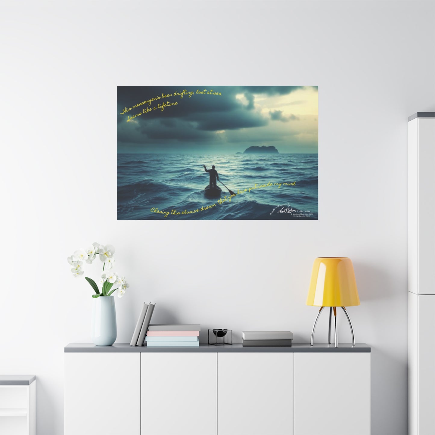 Drifting Lost at Sea | This messenger's been drifting, lost at sea - Seems like a lifetime | A Noel Carol Originale | 48" x 32"