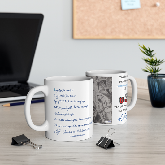 Left Unread Mug #2 - Thanks for becoming an original supporter of Left Unread - The stories behind the songs of Noel Carol - White Mug 11oz